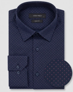 Koszula Męska Elegancka Granatowa we Wzorki Slim Fit Viadi Polo L421