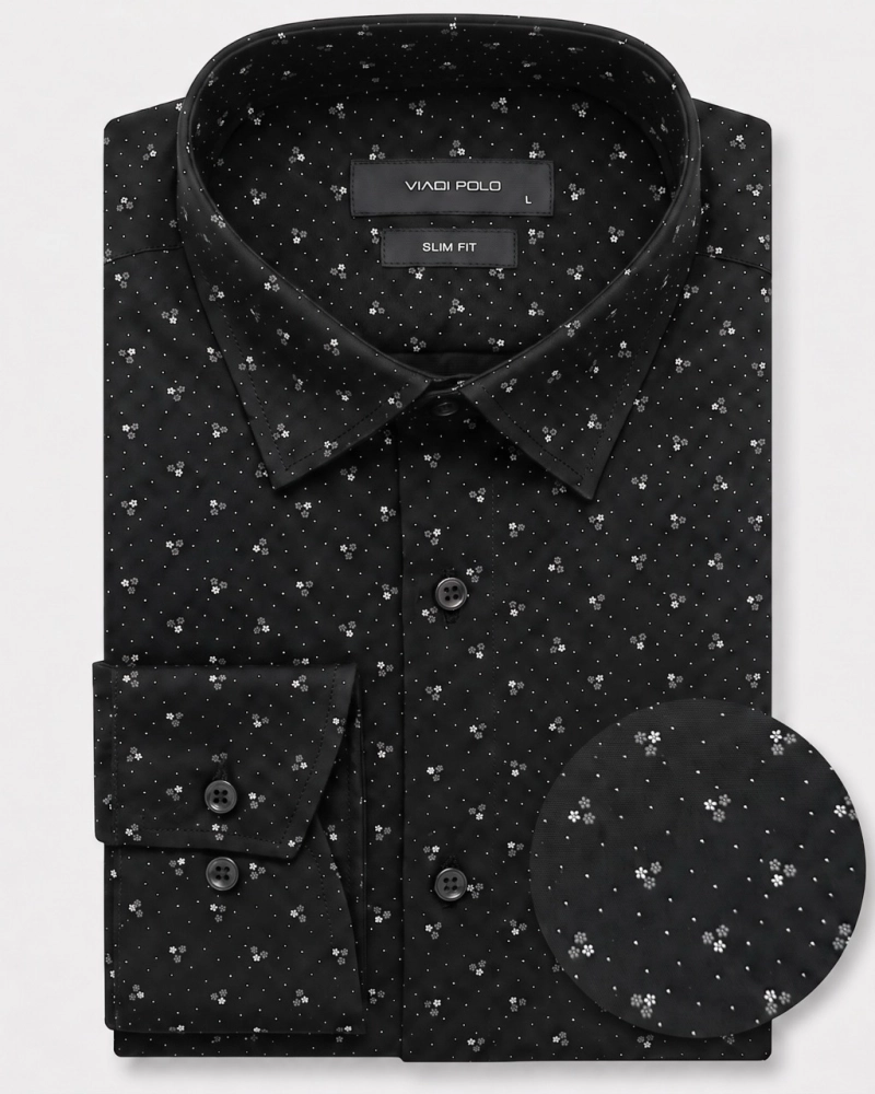Koszula Męska Elegancka Czarna w Wzorki Slim Fit Viadi Polo