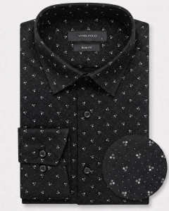 Koszula Męska Elegancka Czarna we Wzorki Slim Fit Viadi Polo L422
