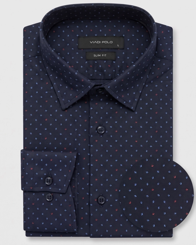 Koszula Męska Elegancka Granatowa we Wzorki Slim Fit Viadi Polo