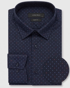 Koszula Męska Elegancka Granatowa we Wzorki Slim Fit Viadi Polo L423