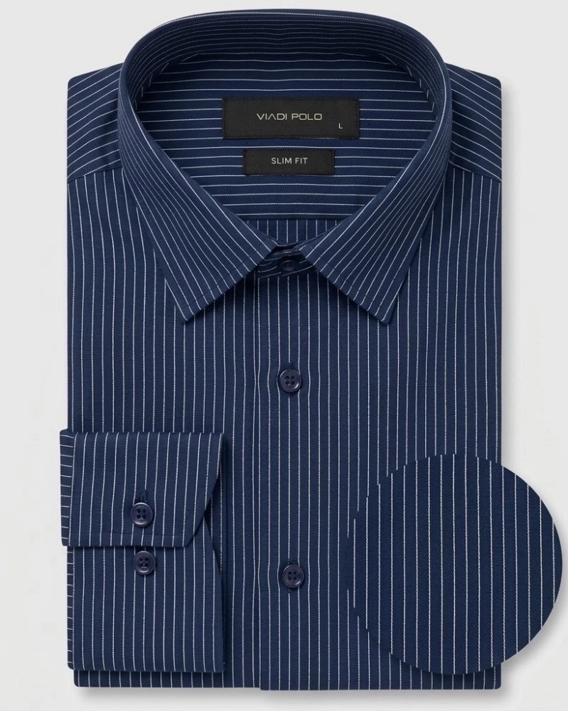 Koszula Męska Elegancka Granatowa w Paski Slim Fit Viadi Polo