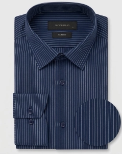 Koszula Męska Elegancka Granatowa w Paski Slim Fit Viadi Polo L424