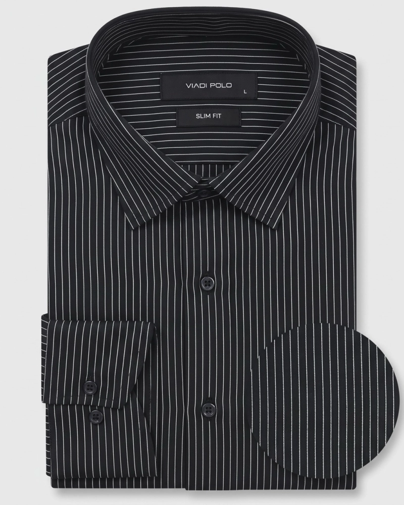 Koszula Męska Elegancka Czarna w Paski Slim Fit Viadi Polo