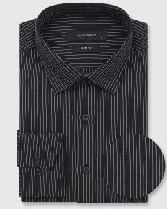 Koszula Męska Elegancka Czarna w Paski Slim Fit Viadi Polo L425