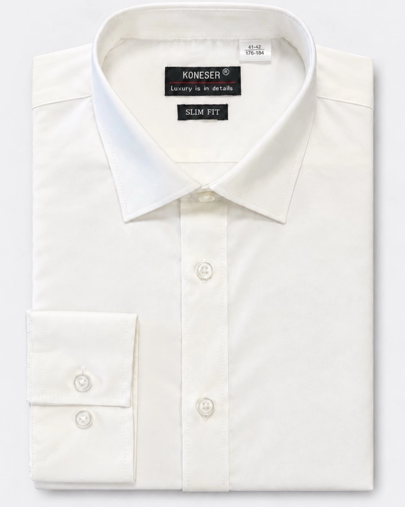 Koszula Męska Elegancka Gładka Biała Slim Fit Koneser