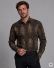 Koszula Męska Elegancka na Święta Brązowa z Motywem Świątecznym