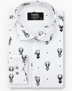 Koszula Męska Elegancka na Święta Biała z Motywem Świątecznym H906