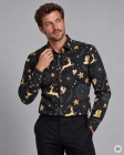 Koszula Męska Elegancka na Święta Czarna z Motywem Świątecznym