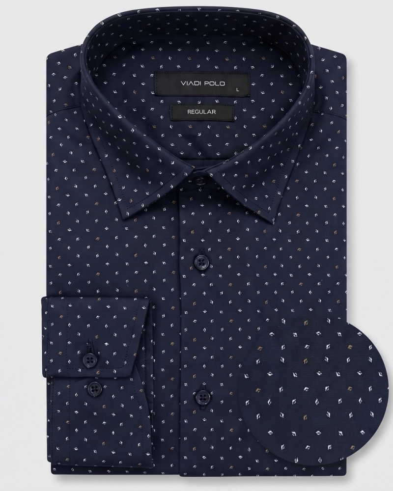 Koszula Męska Elegancka Granatowa we Wzorki Regular Viadi Polo