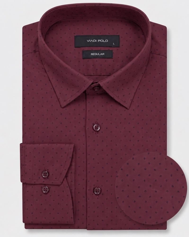 Koszula Męska Elegancka Bordowa we Wzorki Regular Viadi Polo