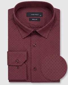 Koszula Męska Elegancka Bordowa we Wzorki Regular Viadi Polo L438
