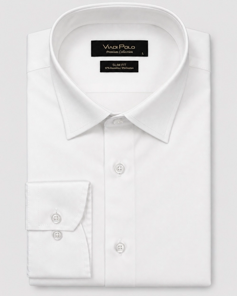 Koszula Męska Elegancka Gładka Biała Slim Fit Viadi Polo