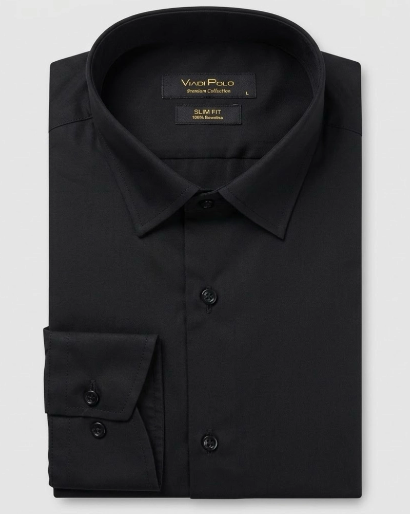 Koszula Męska Elegancka Gładka Czarna Slim Fit Viadi Polo