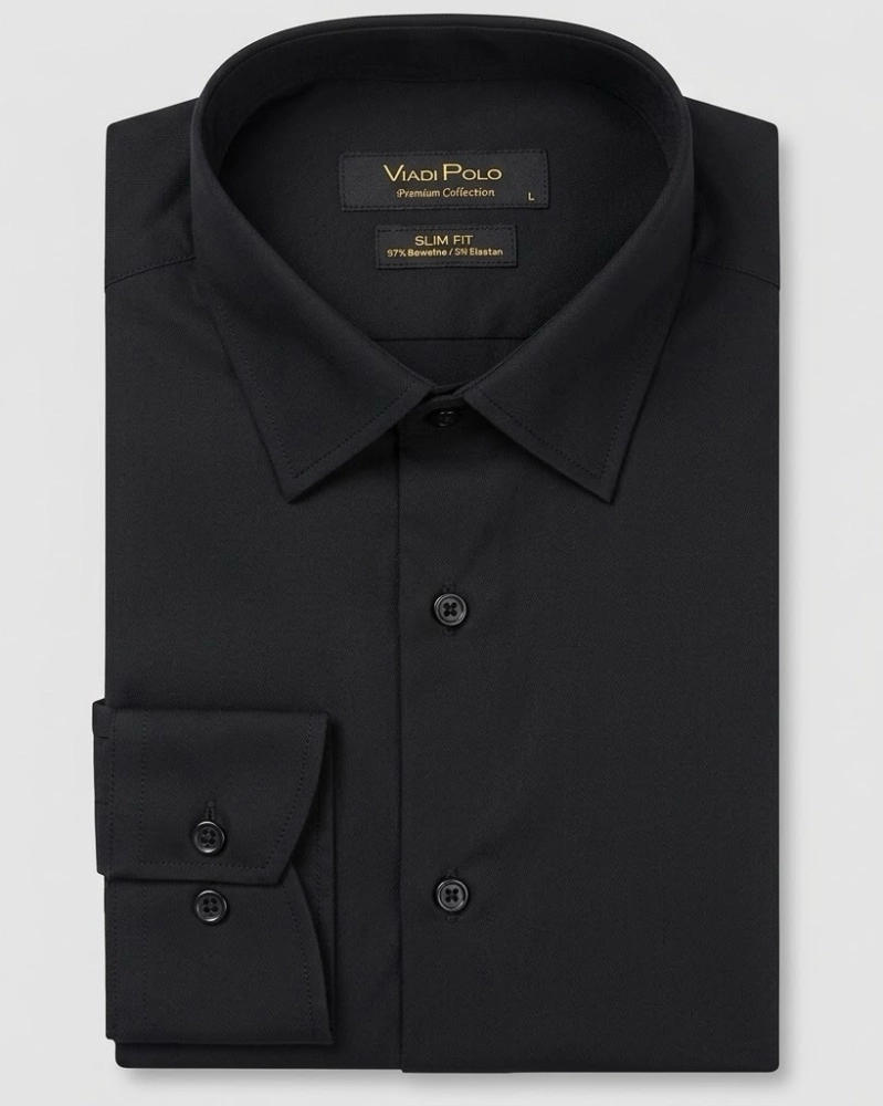 Koszula Męska Elegancka Gładka Czarna Slim Fit Viadi Polo