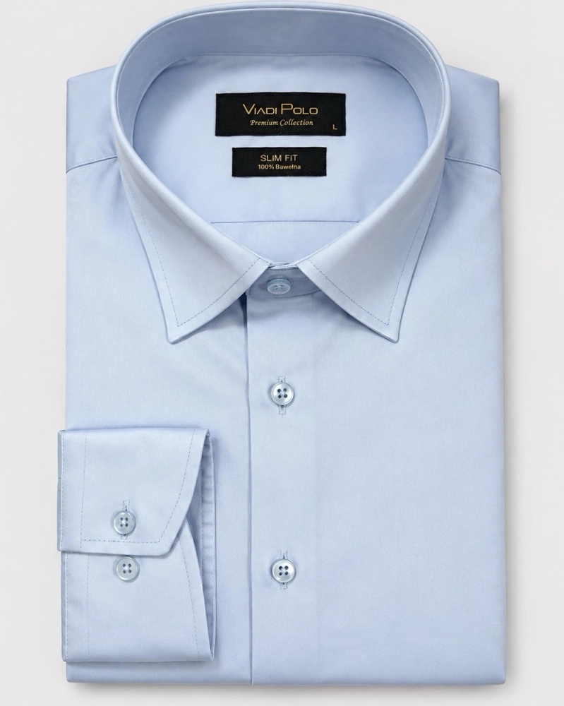 Koszula Męska Elegancka Gładka Błękitna Slim Fit Viadi Polo