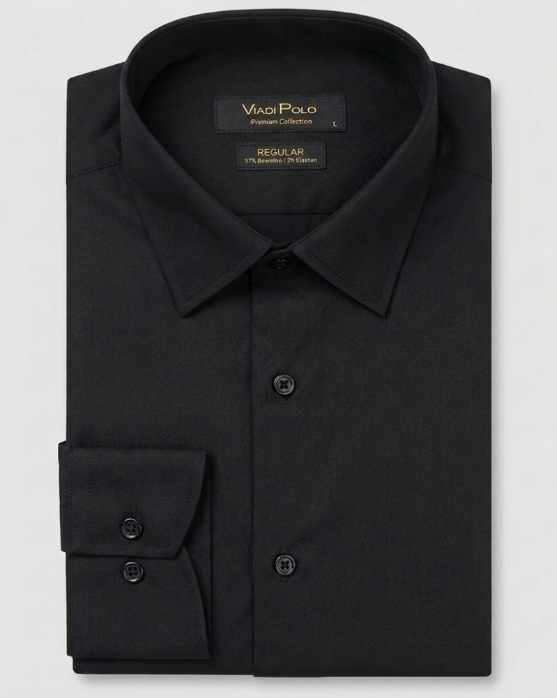 Koszula Męska Elegancka Gładka Czarna Regular Viadi Polo