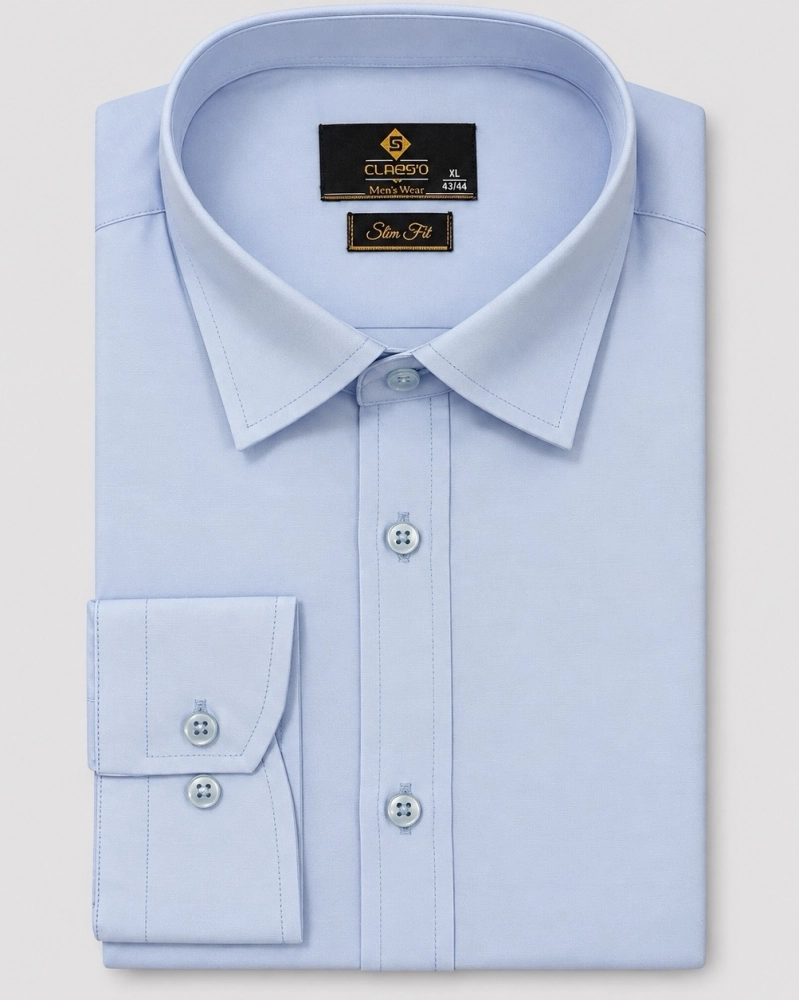 Koszula Męska Elegancka Gładka Niebieska Slim Fit Classo