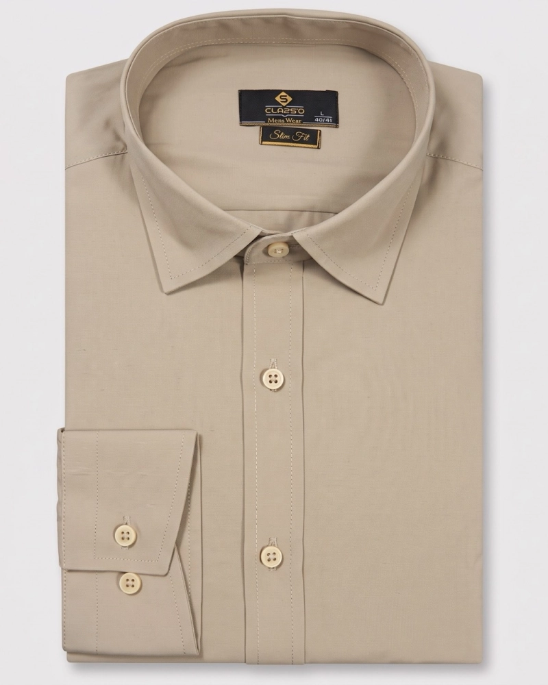 Koszula Męska Elegancka Gładka Beżowa Slim Fit Classo