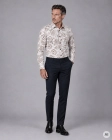 Koszula Męska Elegancka Ecri Ecru we Wzory Slim Fit Classo