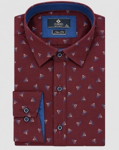 Koszula Męska Elegancka Bordowa we Wzorki Slim Fit Classo L461