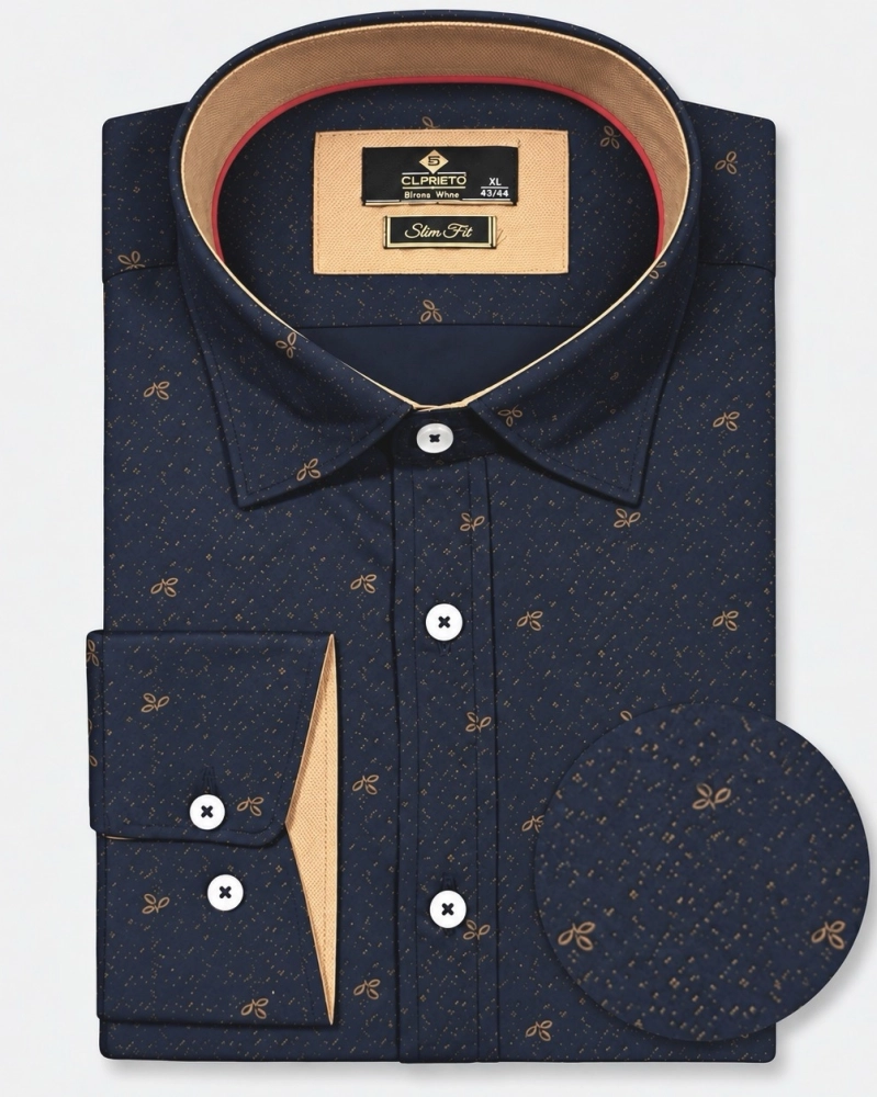 Koszula Męska Elegancka Granatowa we Wzorki Slim Fit Classo