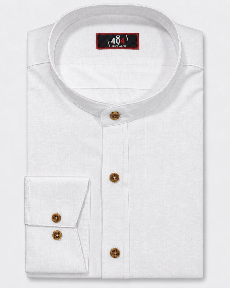Koszula Męska Lniana Casual ze Stójka Biała Slim Fit 4Q4 Men's Wear