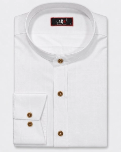 Koszula Męska Lniana Casual ze Stójka Biała Slim Fit 4Q4 Men's Wear L463
