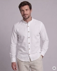 Koszula Męska Lniana Casual ze Stójka Biała Slim Fit 4Q4 Men's Wear