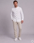Koszula Męska Lniana Casual ze Stójka Biała Slim Fit 4Q4 Men's Wear