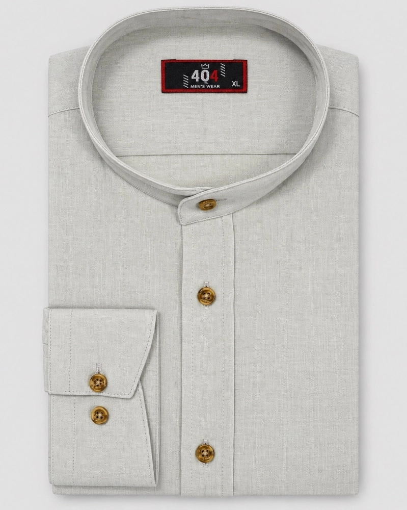 Koszula Męska Lniana Casual ze Stójka Szara Slim Fit 4Q4 Men's Wear