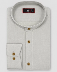 Koszula Męska Lniana Casual ze Stójka Szara Slim Fit 4Q4 Men's Wear L464