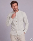 Koszula Męska Lniana Casual ze Stójka Szara Slim Fit 4Q4 Men's Wear