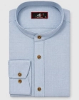 Koszula Męska Lniana Casual ze Stójka Niebieska Slim Fit 4Q4 Men's Wear