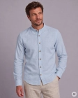 Koszula Męska Lniana Casual ze Stójka Niebieska Slim Fit 4Q4 Men's Wear