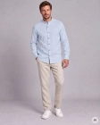 Koszula Męska Lniana Casual ze Stójka Niebieska Slim Fit 4Q4 Men's Wear