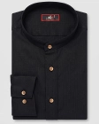 Koszula Męska Lniana Casual ze Stójka Czarna Slim Fit 4Q4 Men's Wear