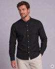 Koszula Męska Lniana Casual ze Stójka Czarna Slim Fit 4Q4 Men's Wear