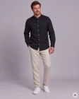 Koszula Męska Lniana Casual ze Stójka Czarna Slim Fit 4Q4 Men's Wear