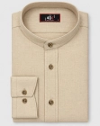 Koszula Męska Lniana Casual ze Stójka Beżowa Slim Fit 4Q4 Men's Wear