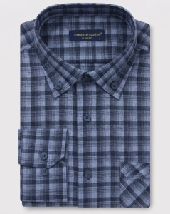 Koszula Flanelowa Męska Casual Slim Fit Granatowa w Kratkę L468