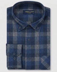Koszula Flanelowa Męska Casual w kroju Slim Fit Granatowa w Kratkę L470