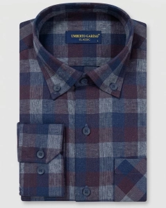 Koszula Flanelowa Męska Casual w kroju Slim Fit Granatowa w Kratkę L471