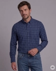 Koszula Flanelowa Męska Casual w kroju Slim Fit Granatowa w Kratkę