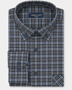 Koszula Flanelowa Męska Casual w kroju Slim Fit Granatowa w Kratkę L473