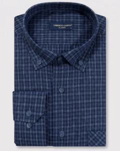 Koszula Flanelowa Męska Casual w kroju Slim Fit Granatowa w Kratkę L474