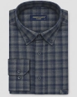 Koszula Flanelowa Męska Casual w kroju Slim Fit Granatowa w Kratkę