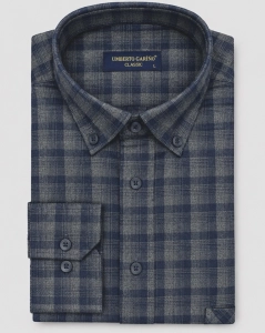 Koszula Flanelowa Męska Casual w kroju Slim Fit Granatowa w Kratkę L475