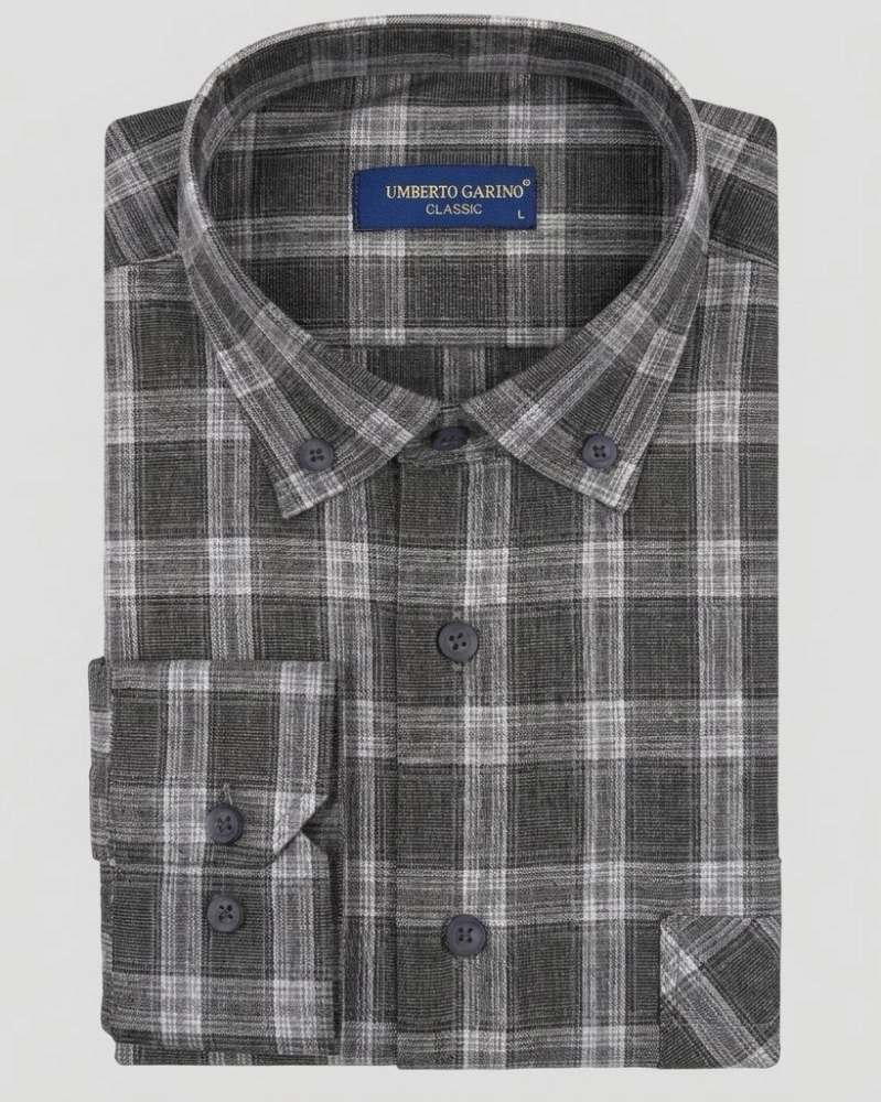 Koszula Flanelowa Męska Casual w kroju Slim Fit Szara w Kratkę