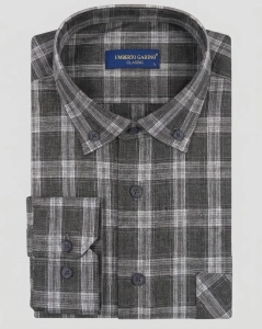 Koszula Flanelowa Męska Casual w kroju Slim Fit Szara w Kratkę L476